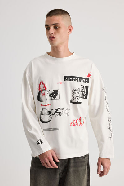 Notion Long Sleeve Box Fit Tshirt, NTN VINTAGE WHITE/ALTERNATE BEINGS