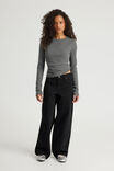 Fitted Long Sleeve Top, BLACK/GUNMETAL MARLE STRIPE - example image 2