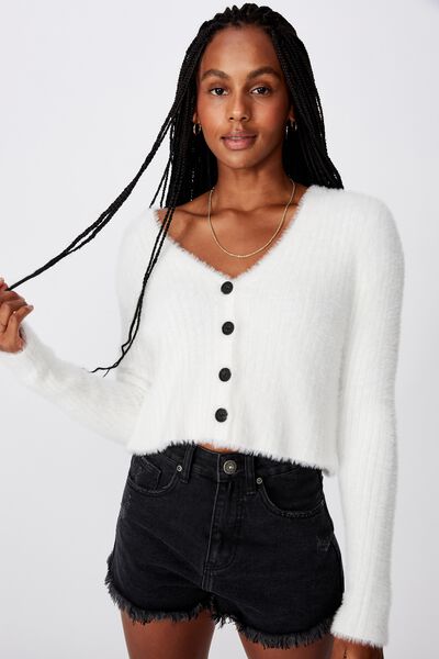 Fluffy Crop Cardi, WHITE