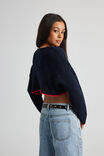 Open Knit Crop Jacquard Jumper, NAVY BLAZER/RED STAR - alternate image 3