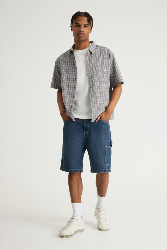 Half Half Short Sleeve Shirt, HH TONAL GREY CHECK