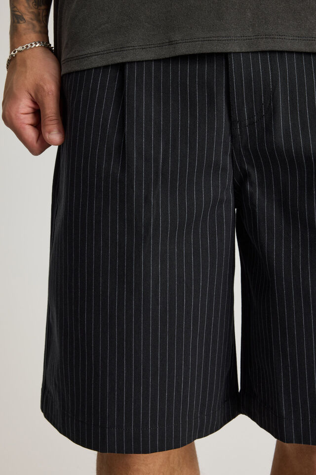 Half Half Pleated Woven Short, NAVY PINSTRIPE