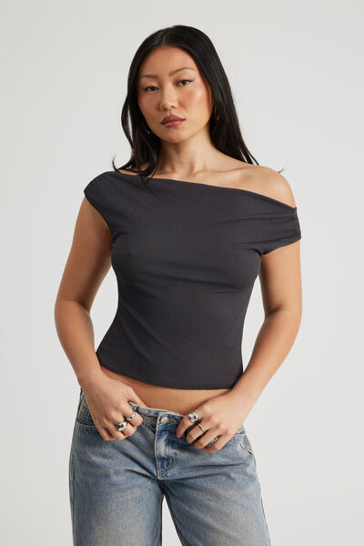 Textured Off Shoulder Top, SLATE
