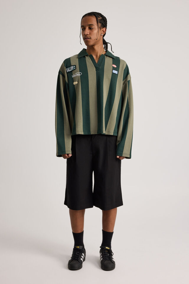 Open Gallery Striped Polo, OG DUSTY KHAKI STRIPE/OPEN GALLERY ICONS