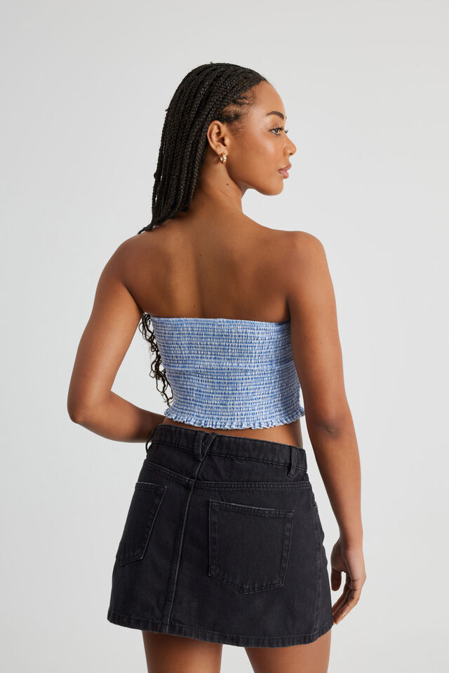 Shirred Bandeau, BLUE GINGHAM