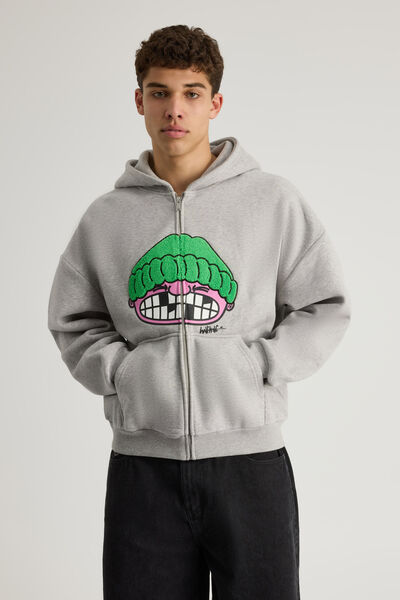 Half Half Zip Thru Hoodie, HH GREY MARLE/TOOFY