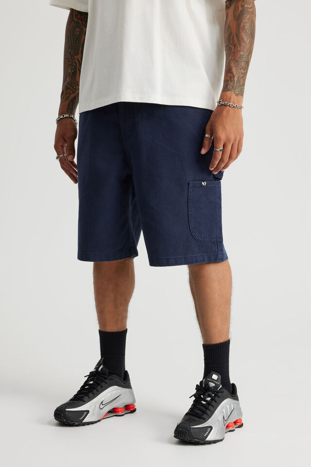 Half Half Painter Baggy Denim Short, NAVY BLAZER