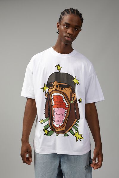 Oversized Music Merch T Shirt, LCN WMG WHITE/BURNA BOY