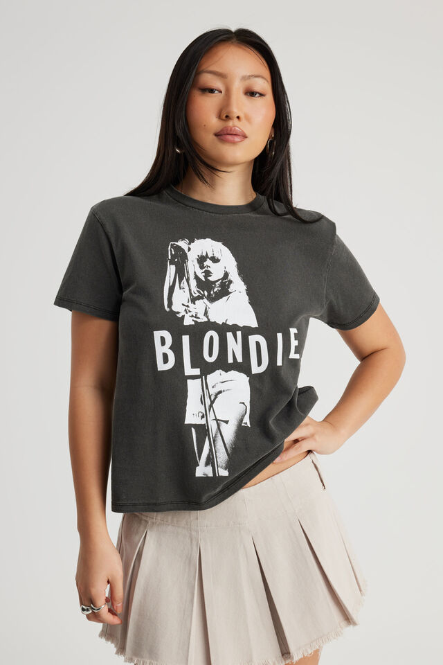 Music Merch Regular Tee, LCN EAS WASHED BLACK/BLONDIE STENCIL