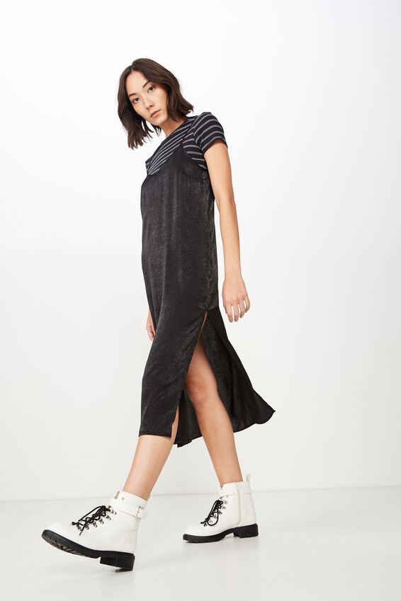 Satin Midi Dress, BLACK