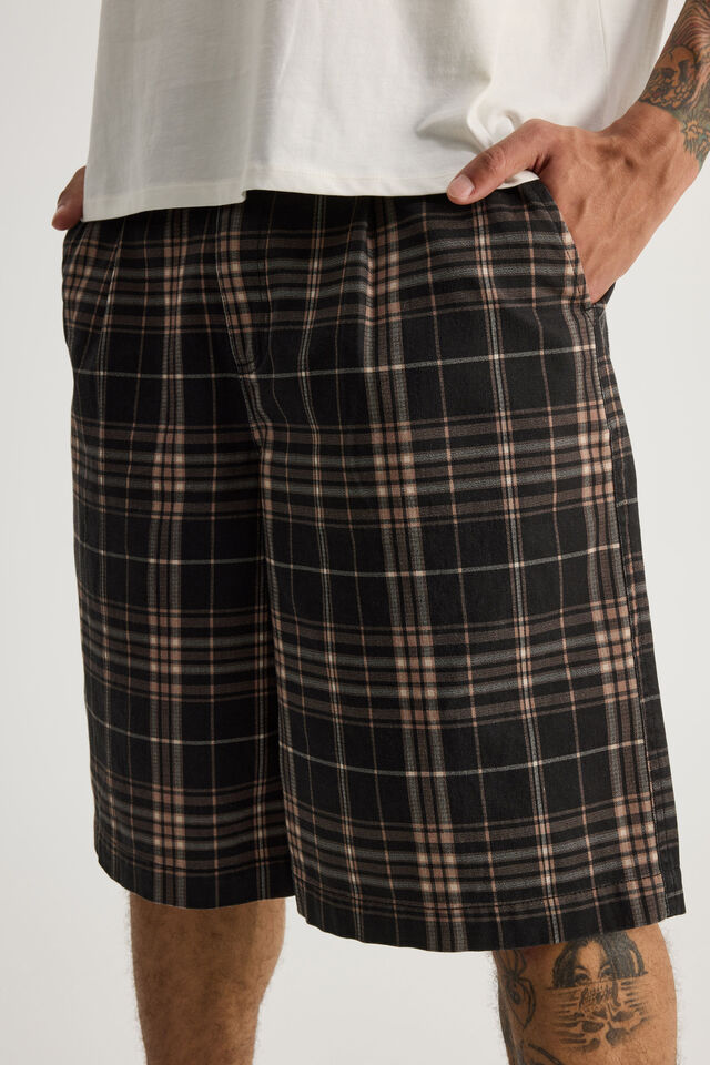 Half Half Pleated Woven Short, NEUTRAL CHECK