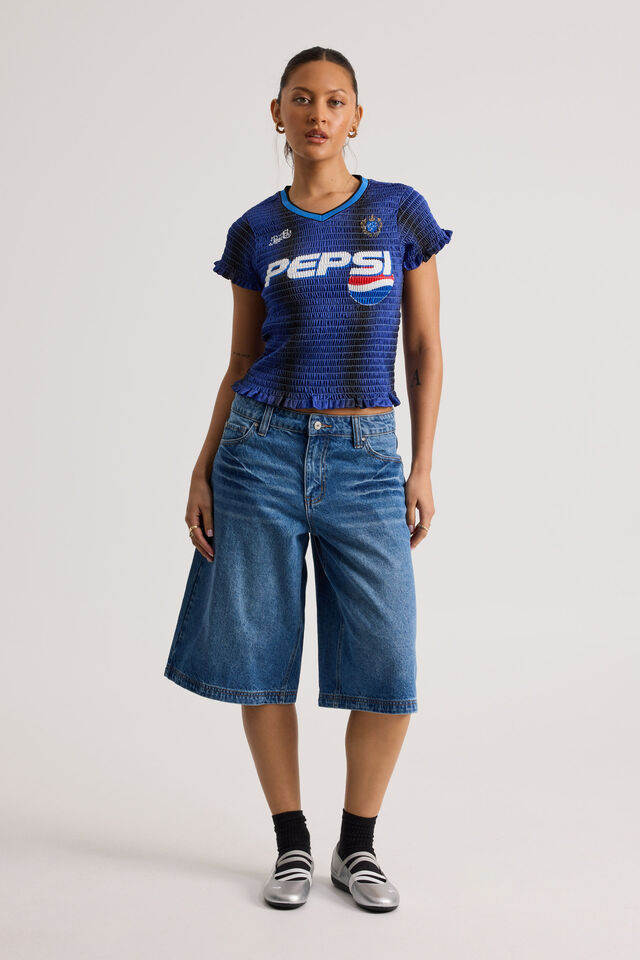 Lcn Pepsi Shirred Fitted Sports Jersey, LCN PEP GLOBE BLUE/PEPSI