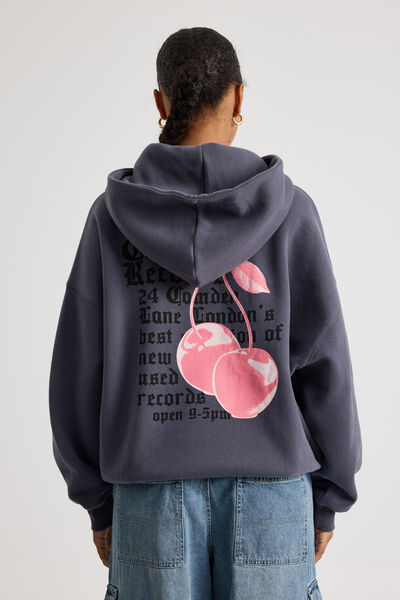 Harley Slouchy Hoodie, IRON GREY/CHERRY RECORDS