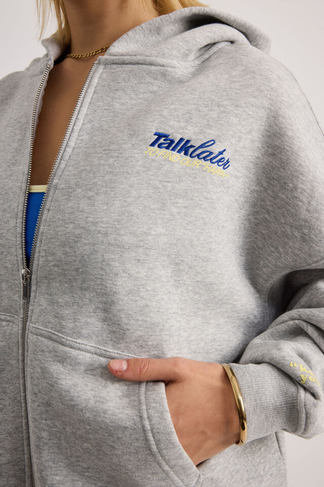 Stormy Zip Through Hoodie, GREY MARLE/TLK LTR ELECTRIC BLUE