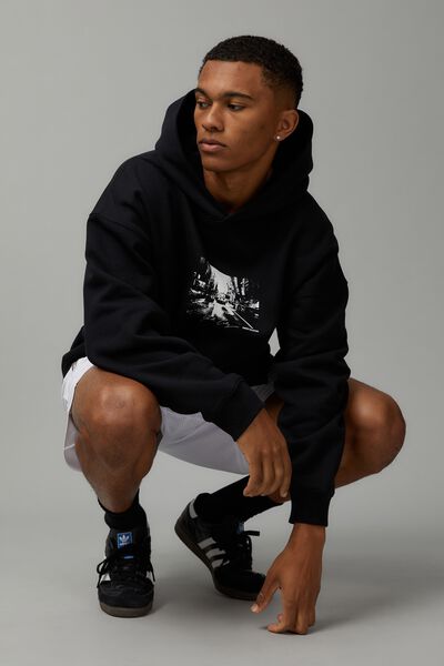 Unified Baggy Graphic Hoodie, BLACK/NYC STREETS