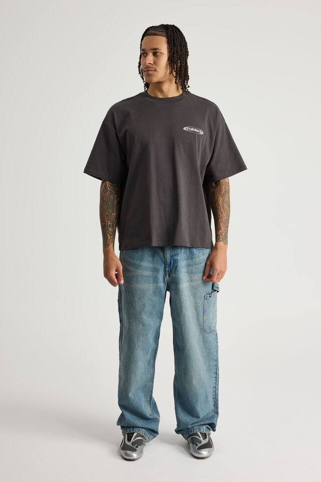 Half Half Baggy Painter Jean, NIAGARA BLUE