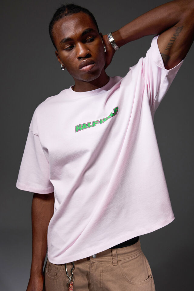 Half Half Heavyweight Box Fit Graphic Tshirt, HH PINK ICE/HALF HALF UNDERGROUND