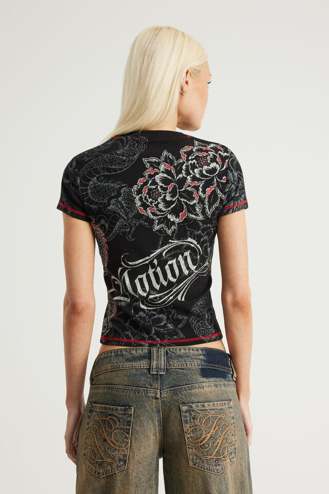 Fitted Graphic Tee, BLACK/DRAGONS TATTOO