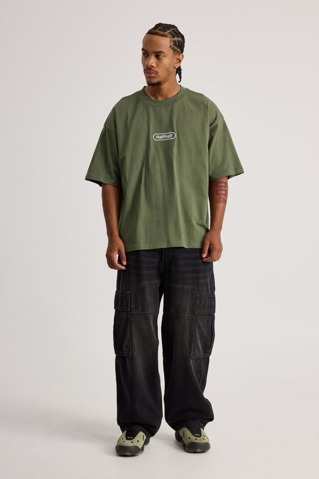 Half Half Heavyweight Box Fit Graphic Tshirt, HH CYPRESS GREEN/CLASSIC HALF HALF PILL