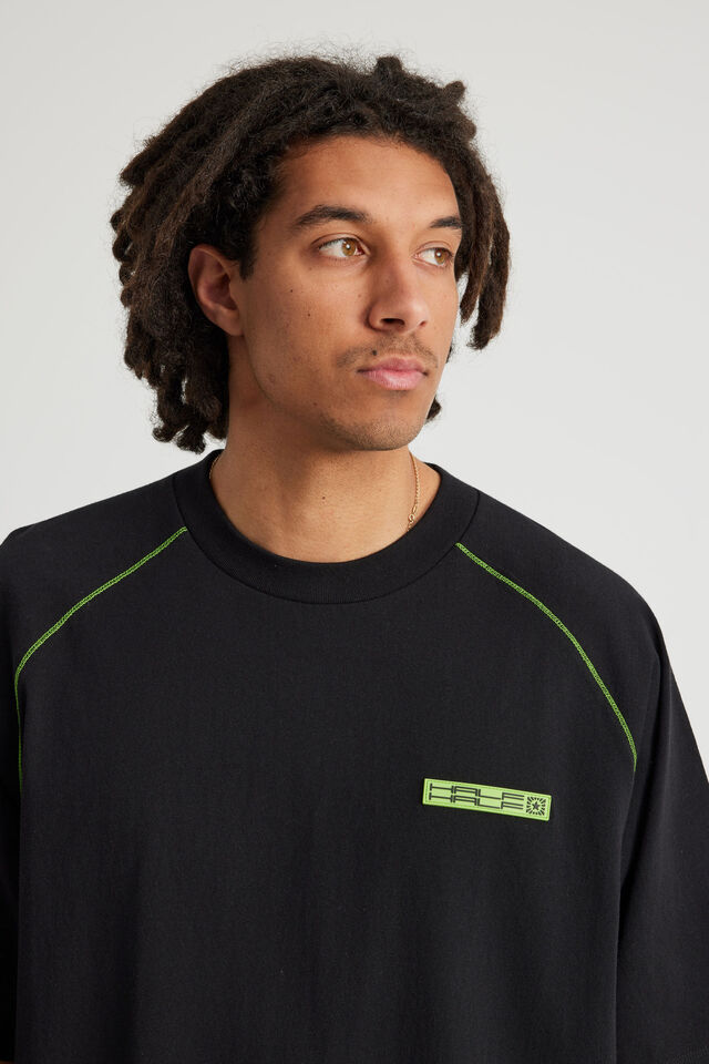 Half Half Boxy Raglan Tshirt, HH BLACK LIME/HALF HALF TONAL