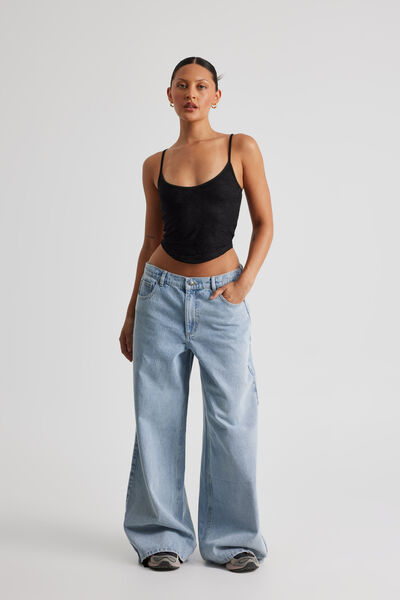 Elastic Waist Baggy Jean, FADED BLUE