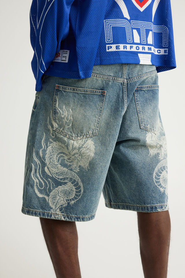 Notion Relaxed Baggy Denim Short, GRUNGEY BLUE