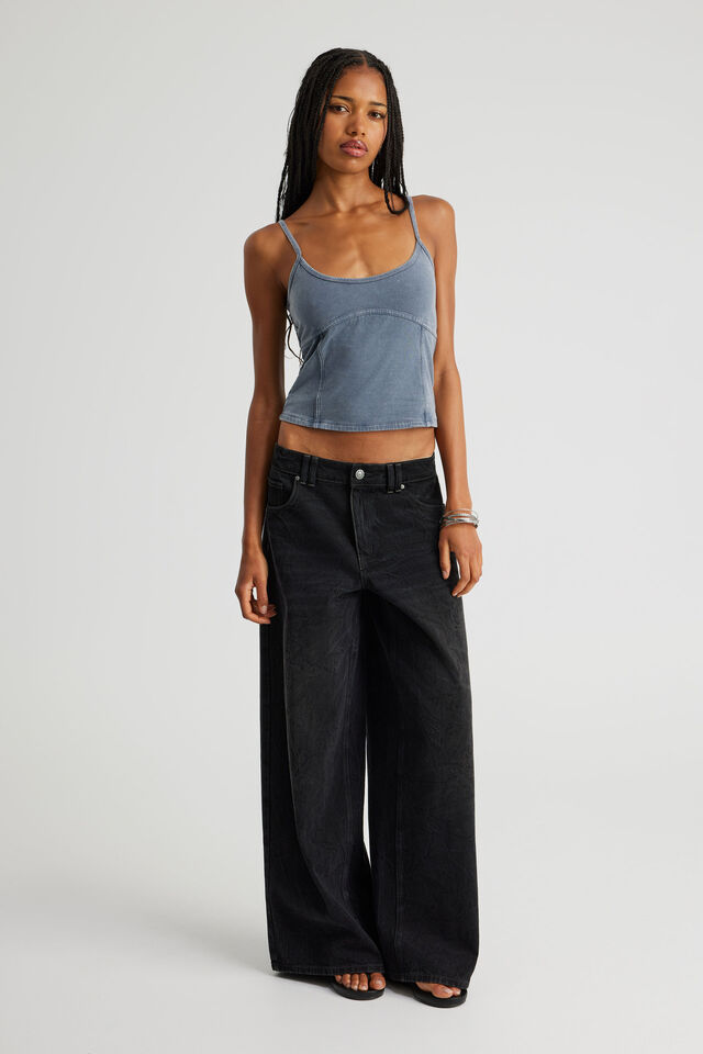 Panelled Scoop Neck Tank, WASHED COLD HARBOUR