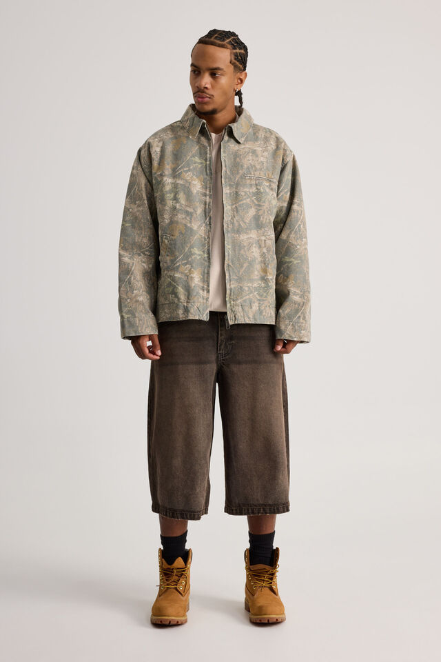 Half Half Washed Coach Jacket, HUNTER CAMO