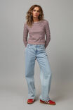 90S Long Sleeve Tee, SILVER MARLE/BORDEAUX STRIPE - alternate image 2