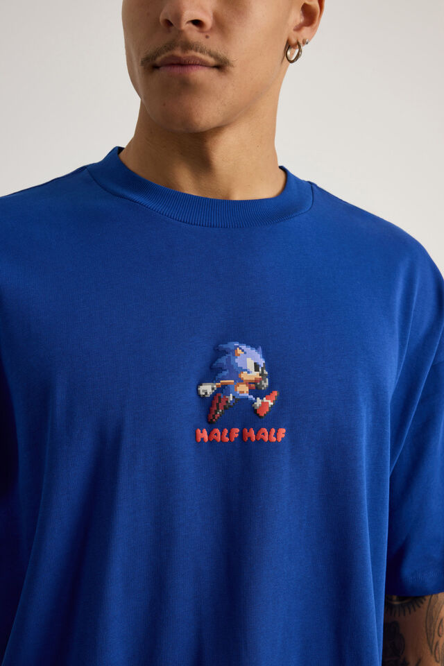Sonic X Half Half Heavy Weight Box Fit Tshirt, LCN SEG CORPORATE BLUE/SONIC ZOOM