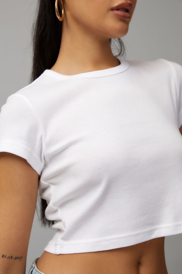 Cropped Fitted Tee, WHITE