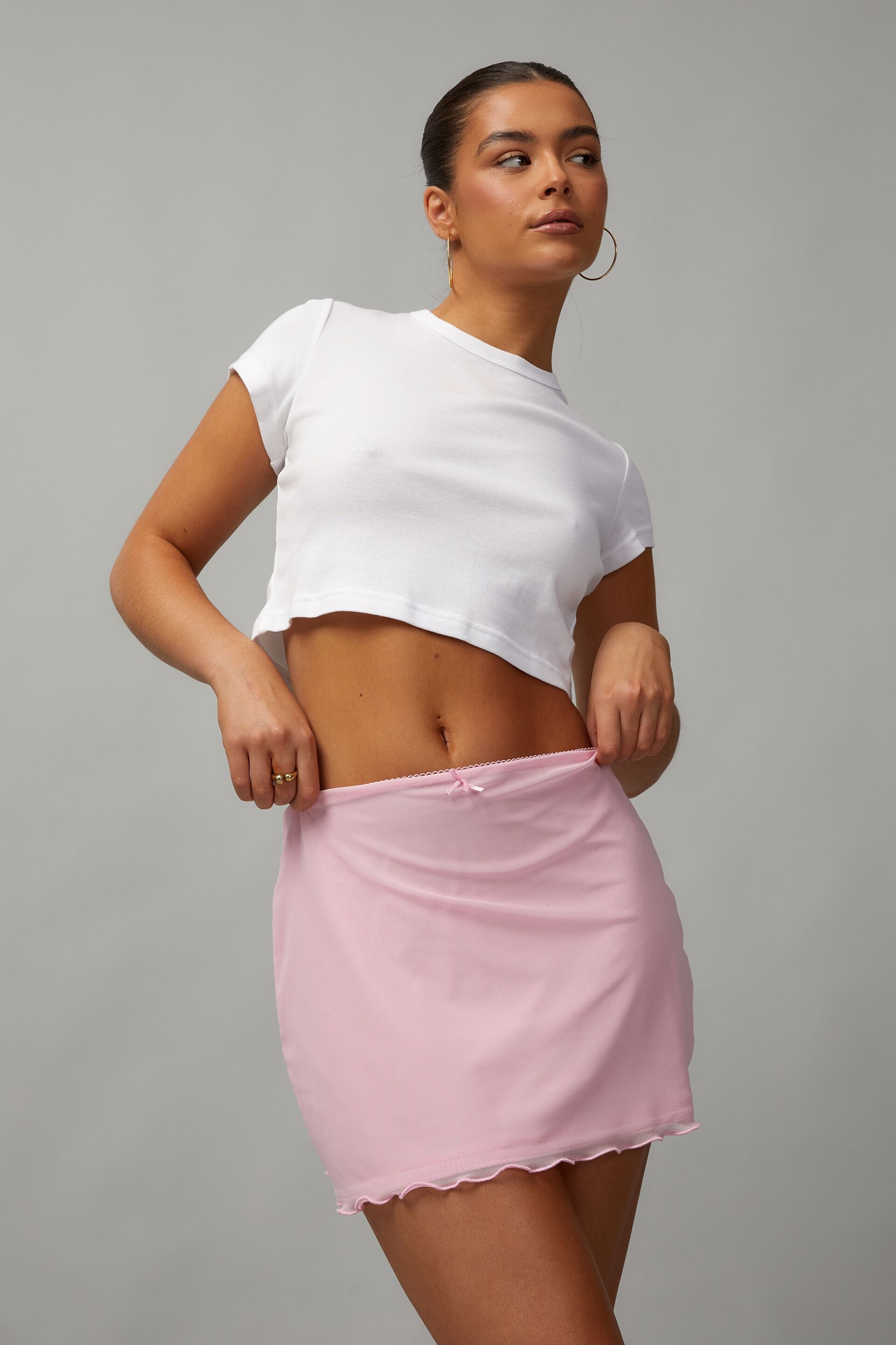Pink mesh discount mini skirt