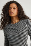 Fitted Long Sleeve Top, BLACK/GUNMETAL MARLE STRIPE - example image 4
