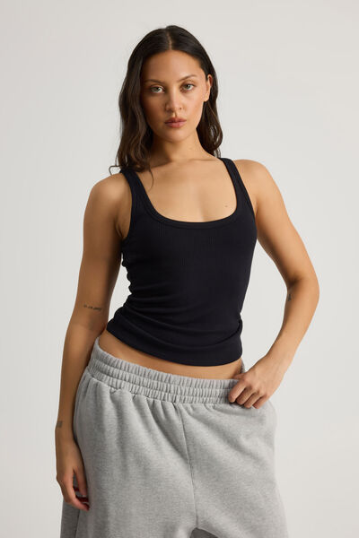 Authentics Scoop Neck Tank, BLACK