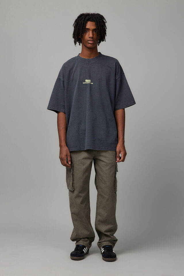 Half Half Heavyweight Box Fit Graphic Tshirt, WASHED SLATE/NEW YORK WORKERS CLUB