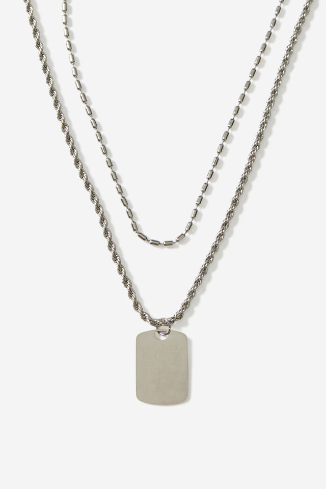 Notion Layered Tag Necklace, SILVER