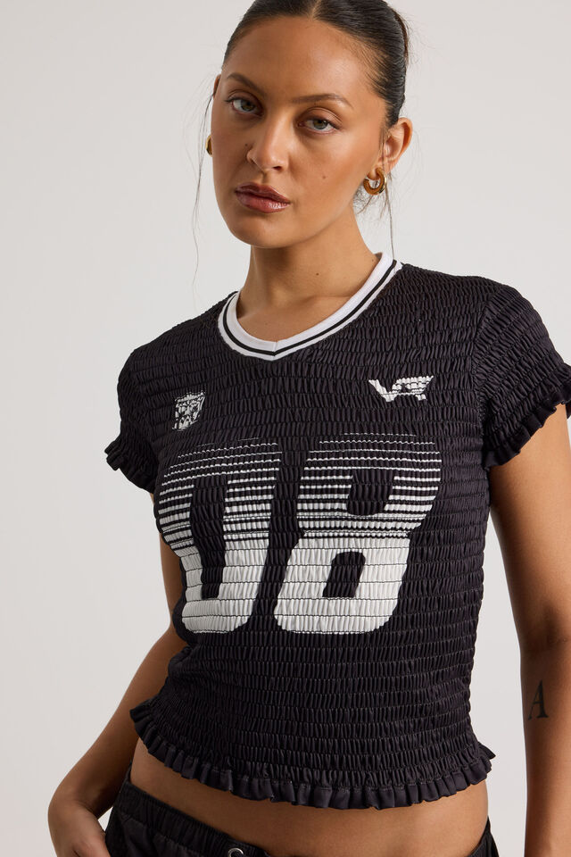 Shirred Fitted Sports Jersey, BLACK/08