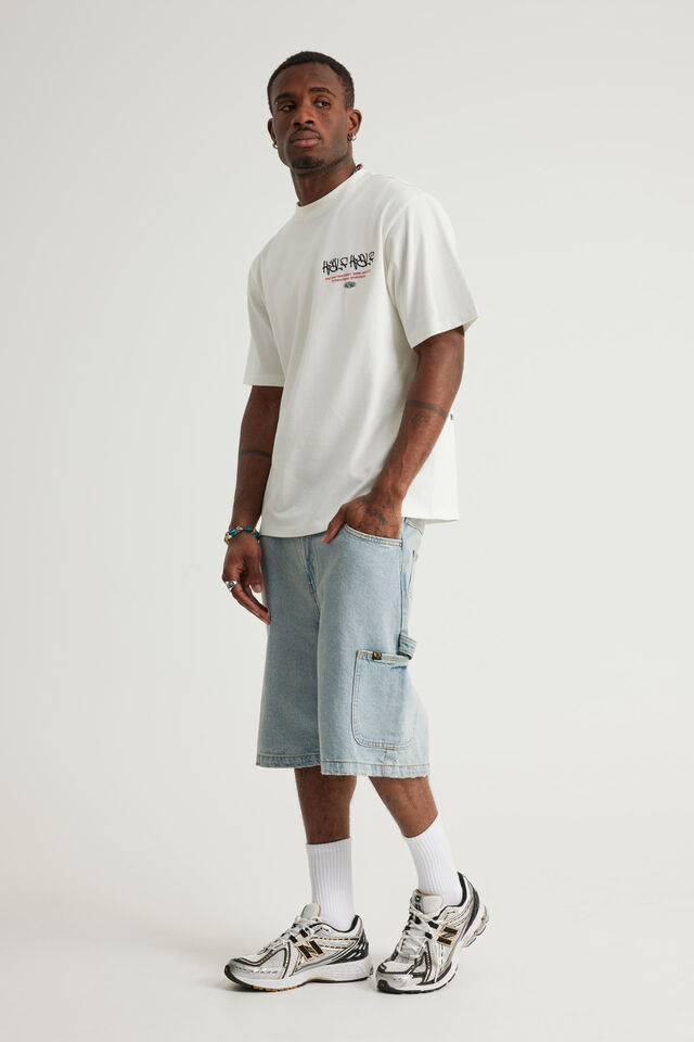 Half Half Painter Baggy Denim Short, DAY BLUE