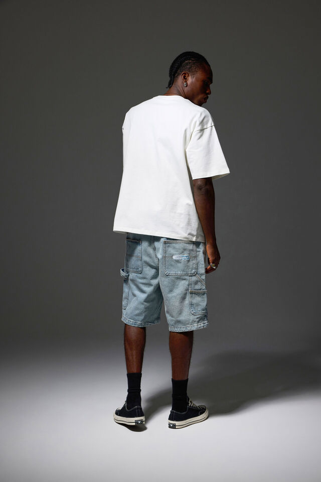 Half Half Painter Baggy Denim Short, DAY BLUE