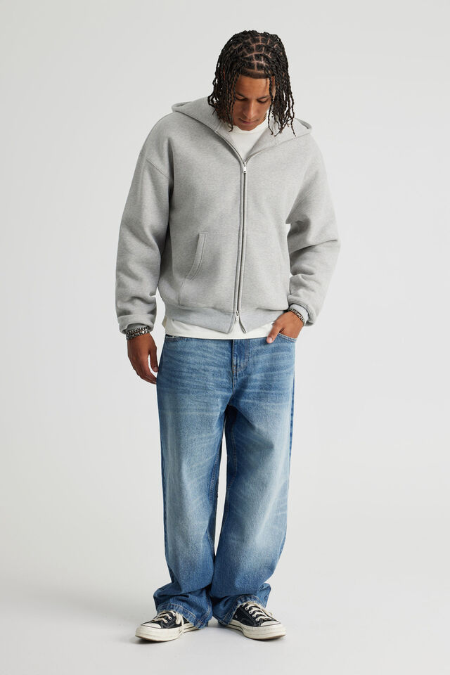 Authentics Boxy Zip Thru Hoodie, GREY MARLE