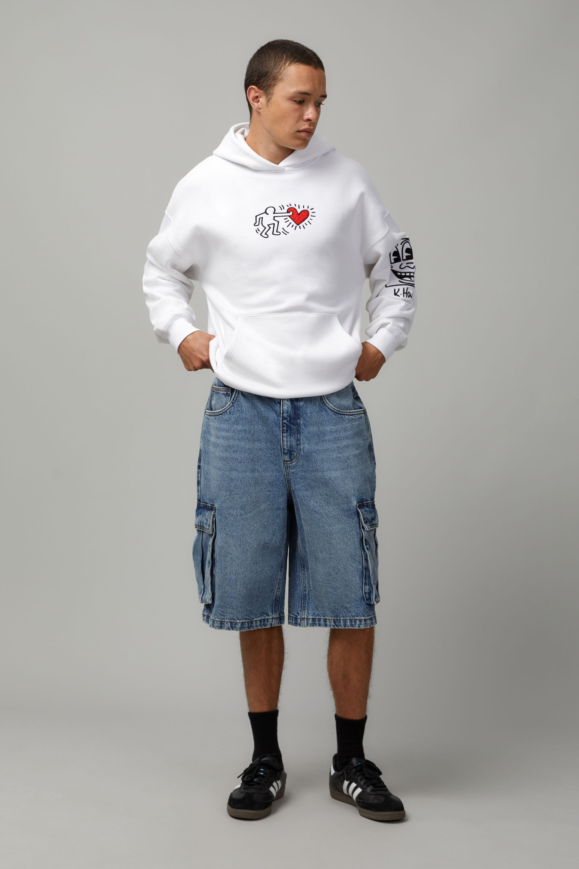 Half Half Baggy Cargo Denim Short