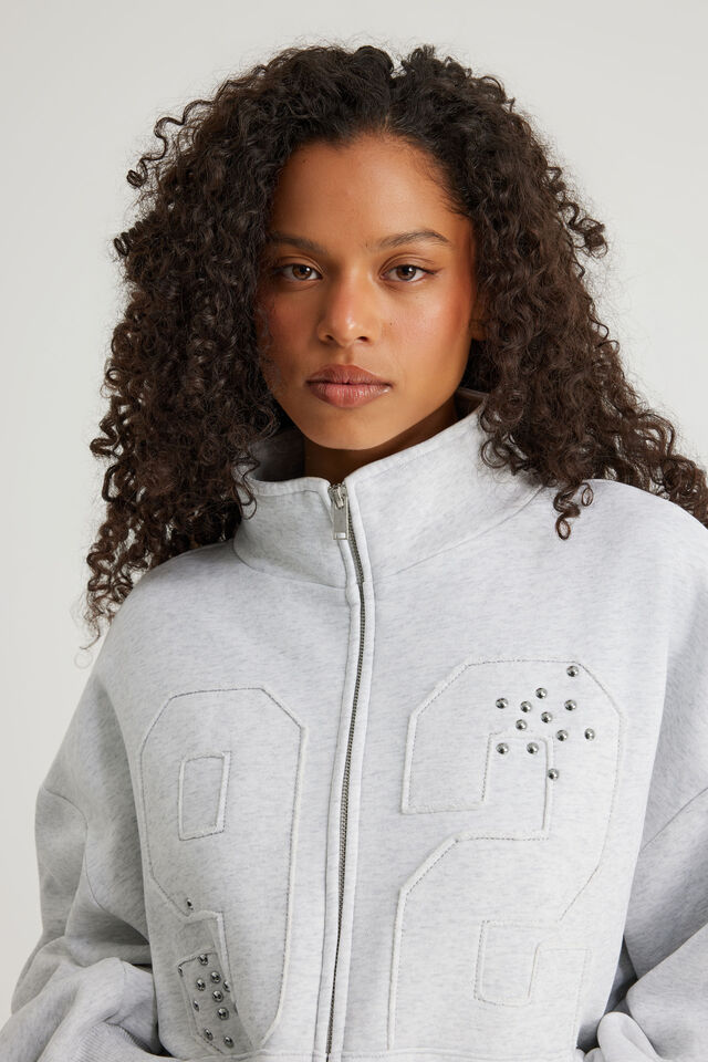 Open Gallery Funnel Neck  Zip Through, OG SILVER MARLE/GALLERY SPORT