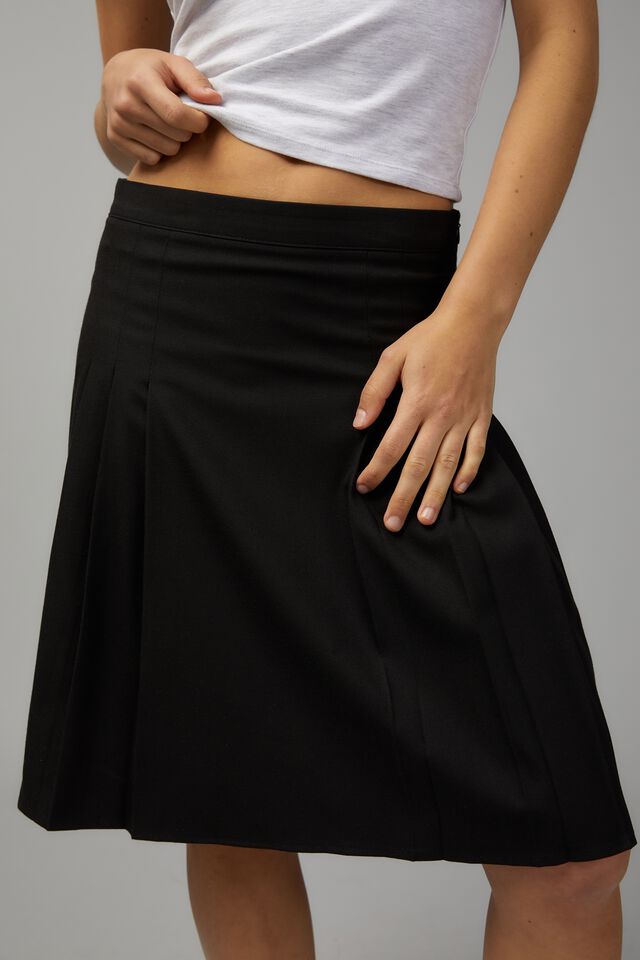 Midi Pleated Skirt, BLACK