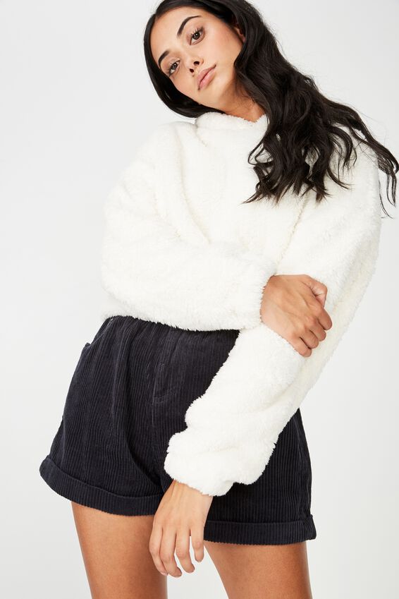 Plush Toggle Hem Hoodie, CREAM