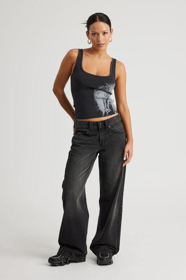 Graphic Scoop Neck Tank, WASHED BLACK/CROSS