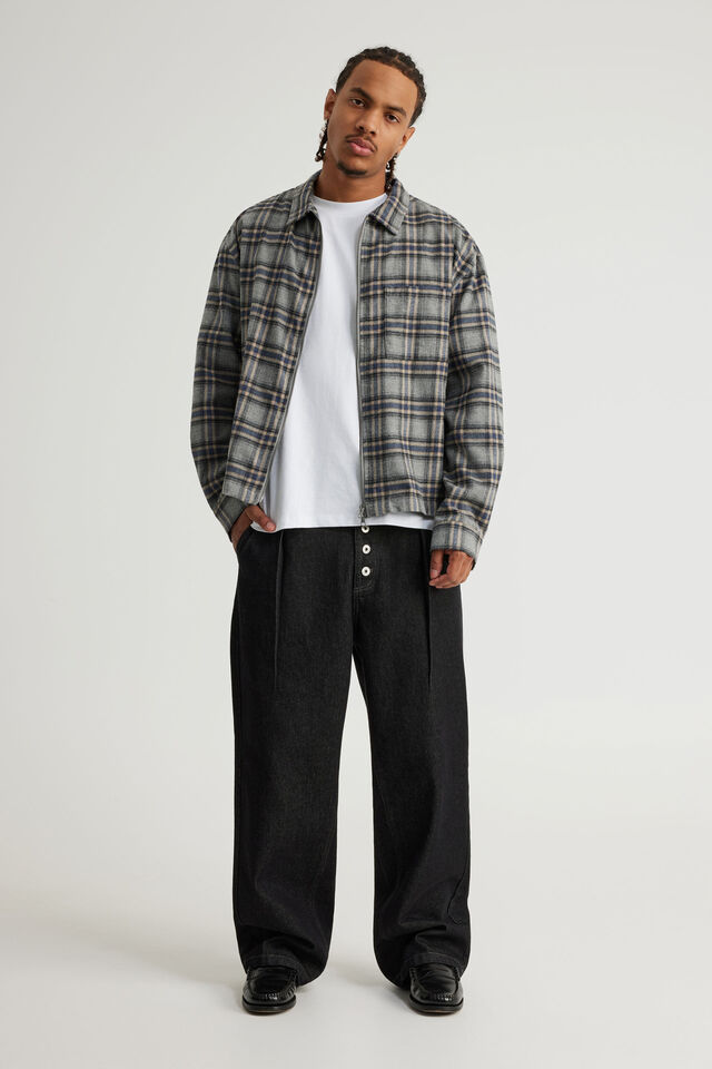 Half Half Zip Through Long Sleeve Shirt, HH GREY FLANNEL