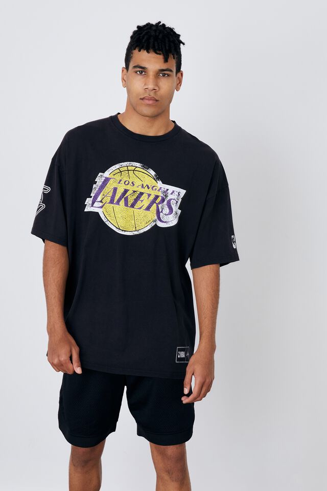 NBA LA Lakers Oversized T Shirt, LCN NBA WASHED BLACK/LAKERS LOGO