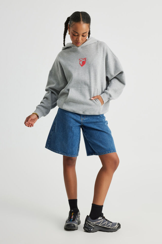 Harley Slouchy Hoodie, GREY MARLE/JETAIME HEART