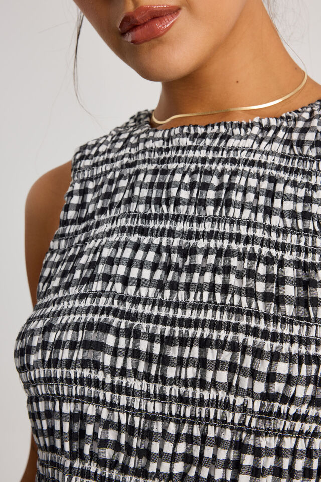 Ella Shirred Tank, BLACK GINGHAM