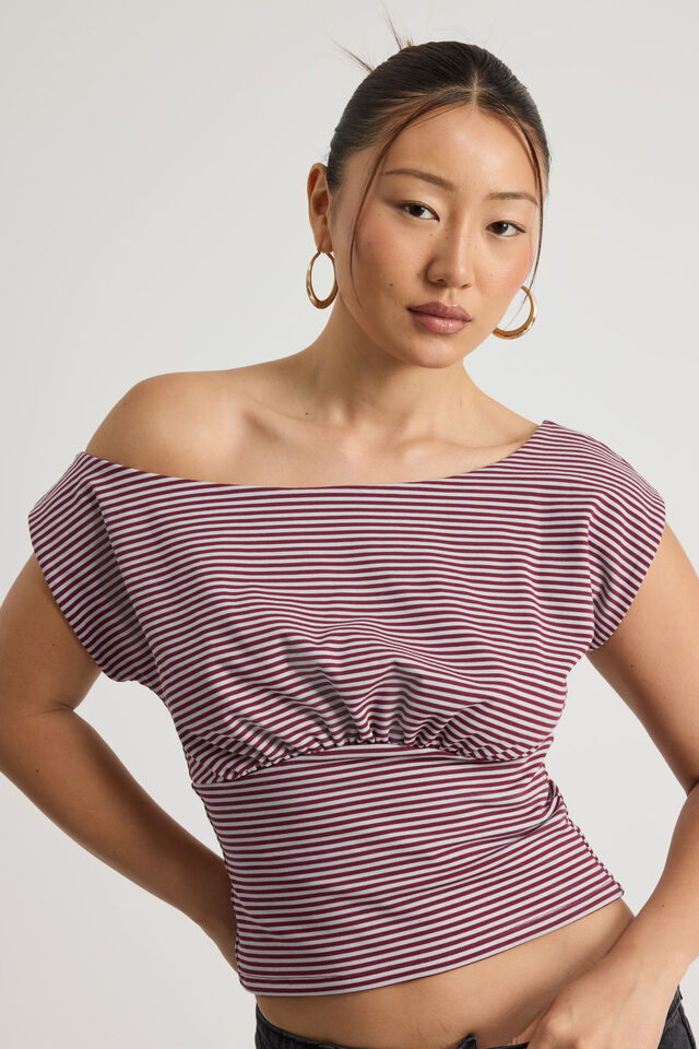Batwing Top, BORDEAUX/STEEL MARLE STRIPE
